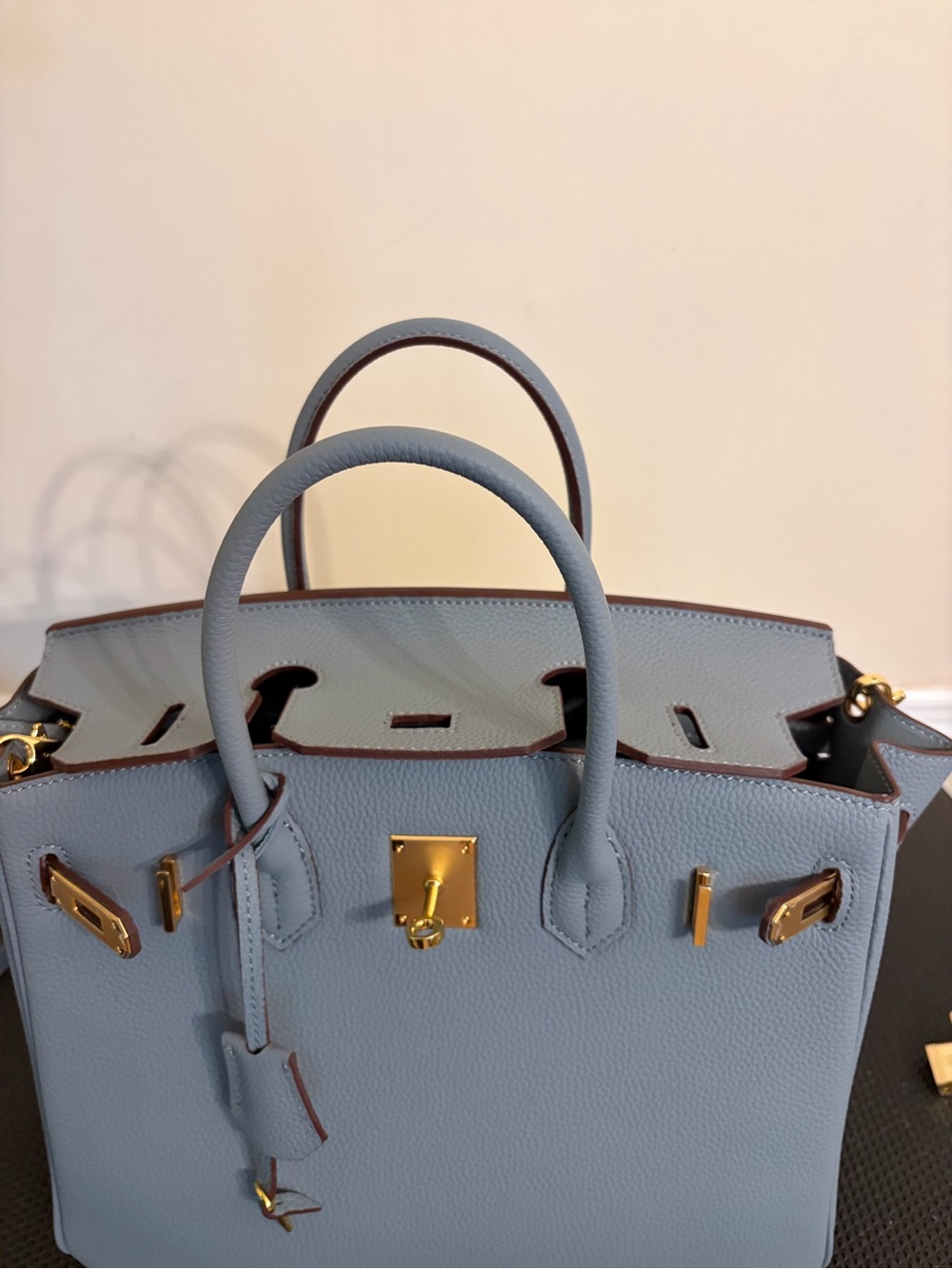 Luxury Real Leather 30cm Satchel in Light Blue with Gold Hardware - Picture 11 of 11